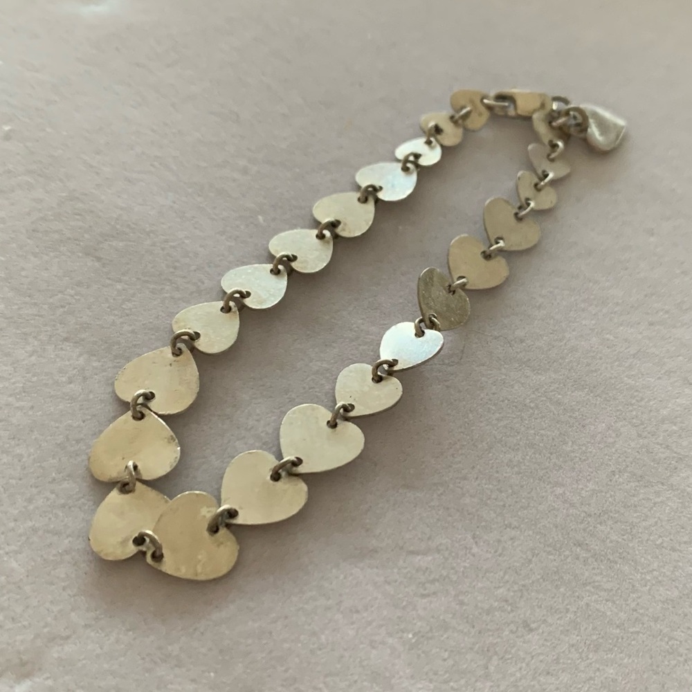 XOXO Vintage 925 Sterling Silver Layered Heart Shaped Links Bracelet